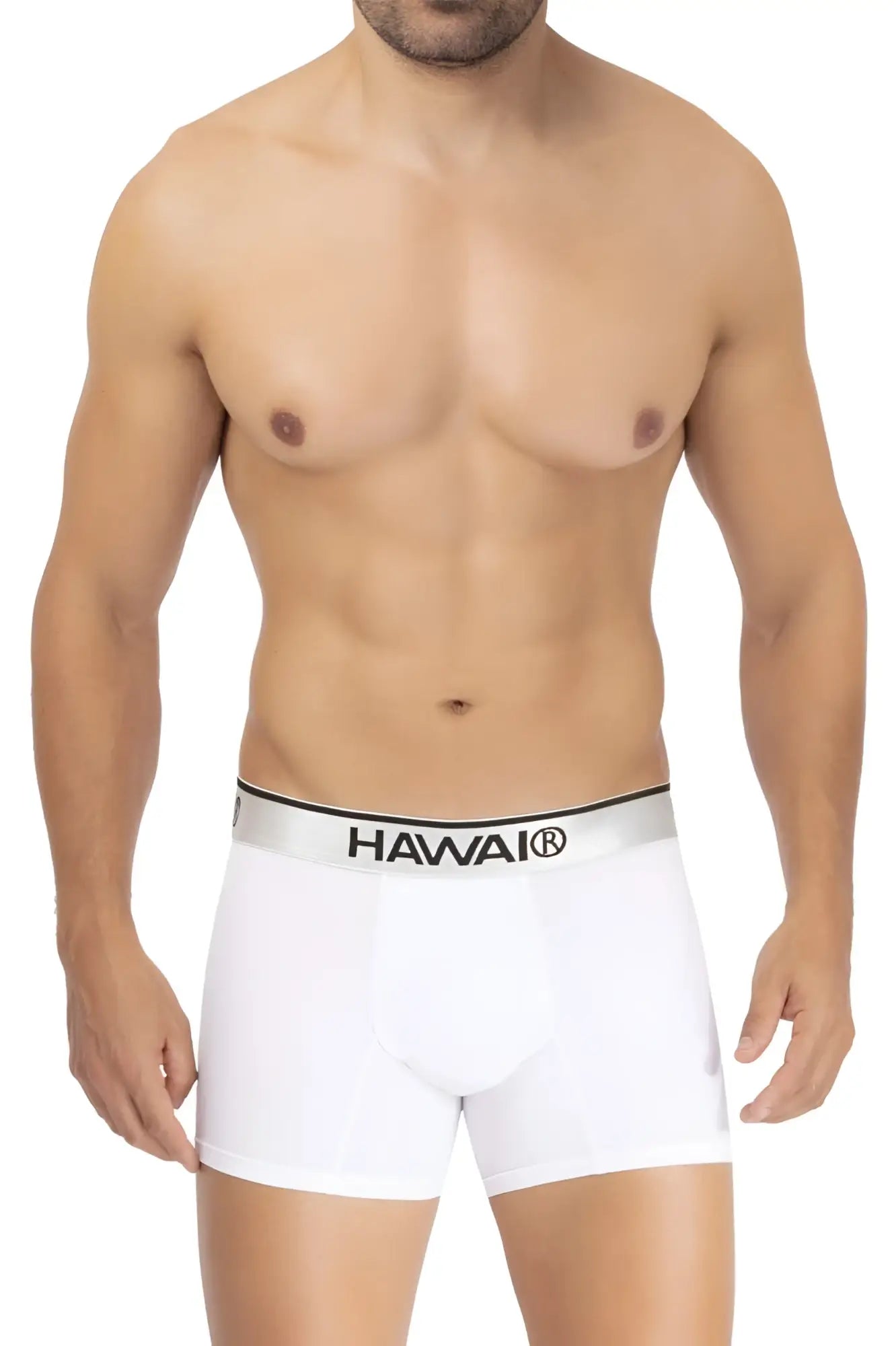 White hawai 42326 microfiber boxer briefs with silver waistband in white for comfortable everyday wear