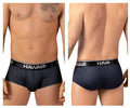 Navy blue hawaii 42380 printed briefs with black waistband and subtle leaf pattern for comfortable everyday wear