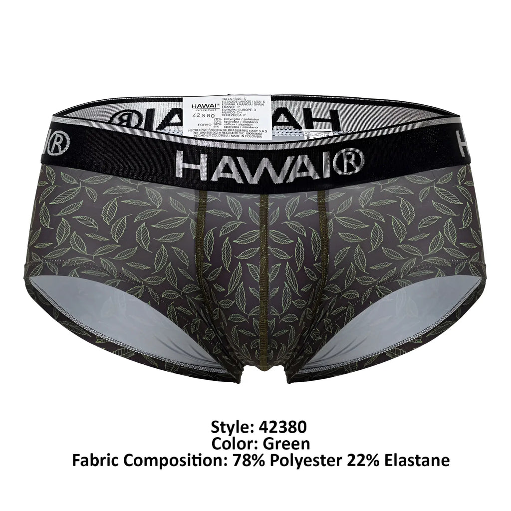 Green and black printed hawai 42380 men’s briefs with leaf pattern in comfortable fabric for everyday wear