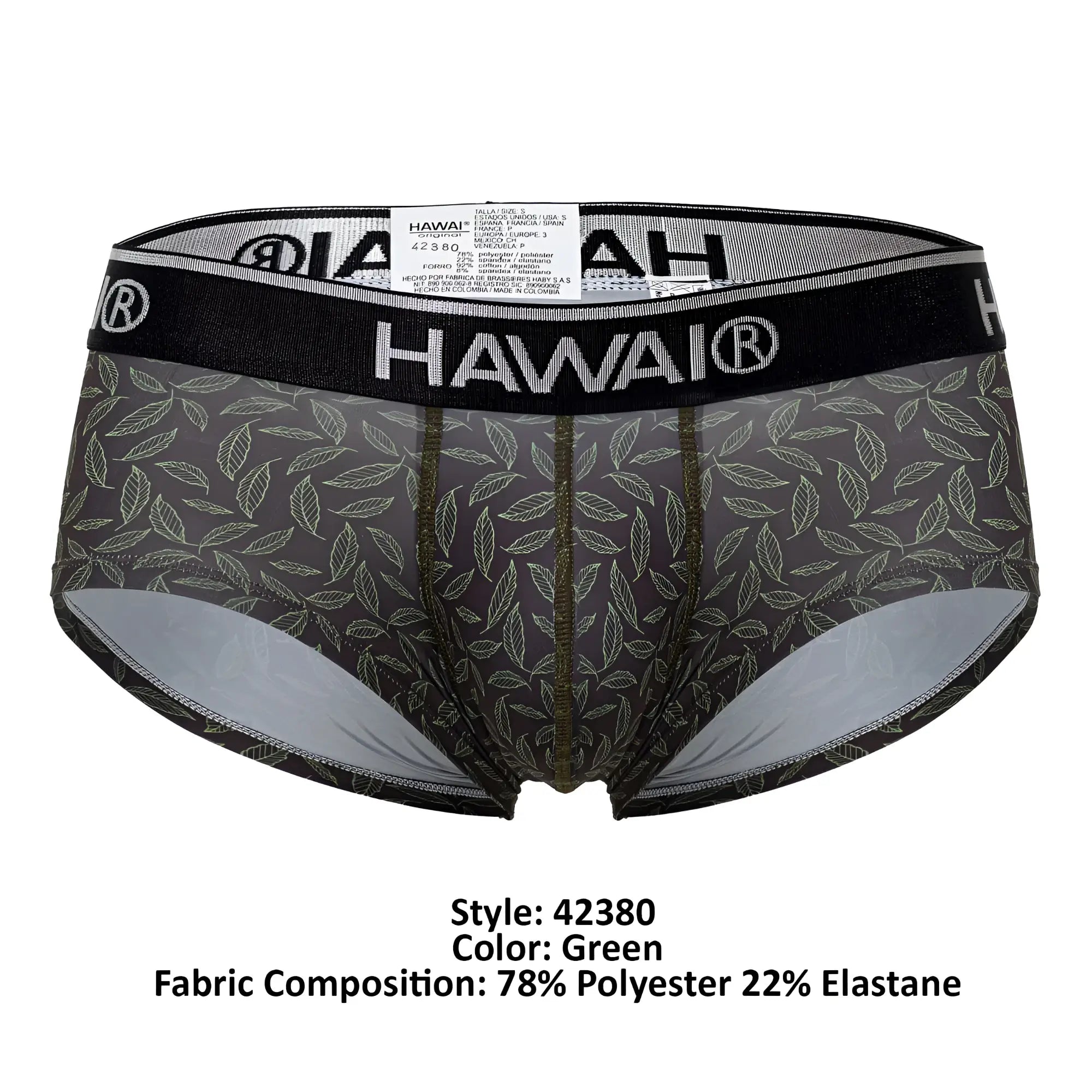 Green and black printed hawai 42380 men’s briefs with leaf pattern in comfortable fabric for everyday wear