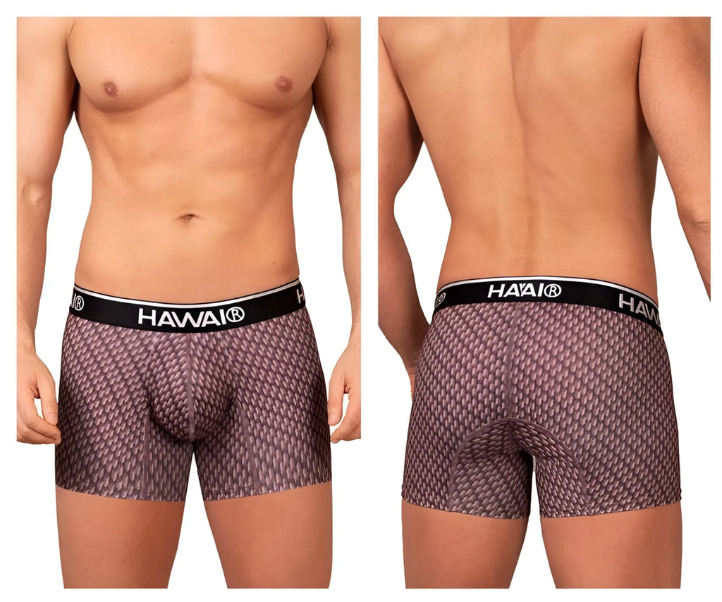 Hawai 42420 printed trunks men’s boxer briefs in textured muted purple with black elastic waistband color cocoa