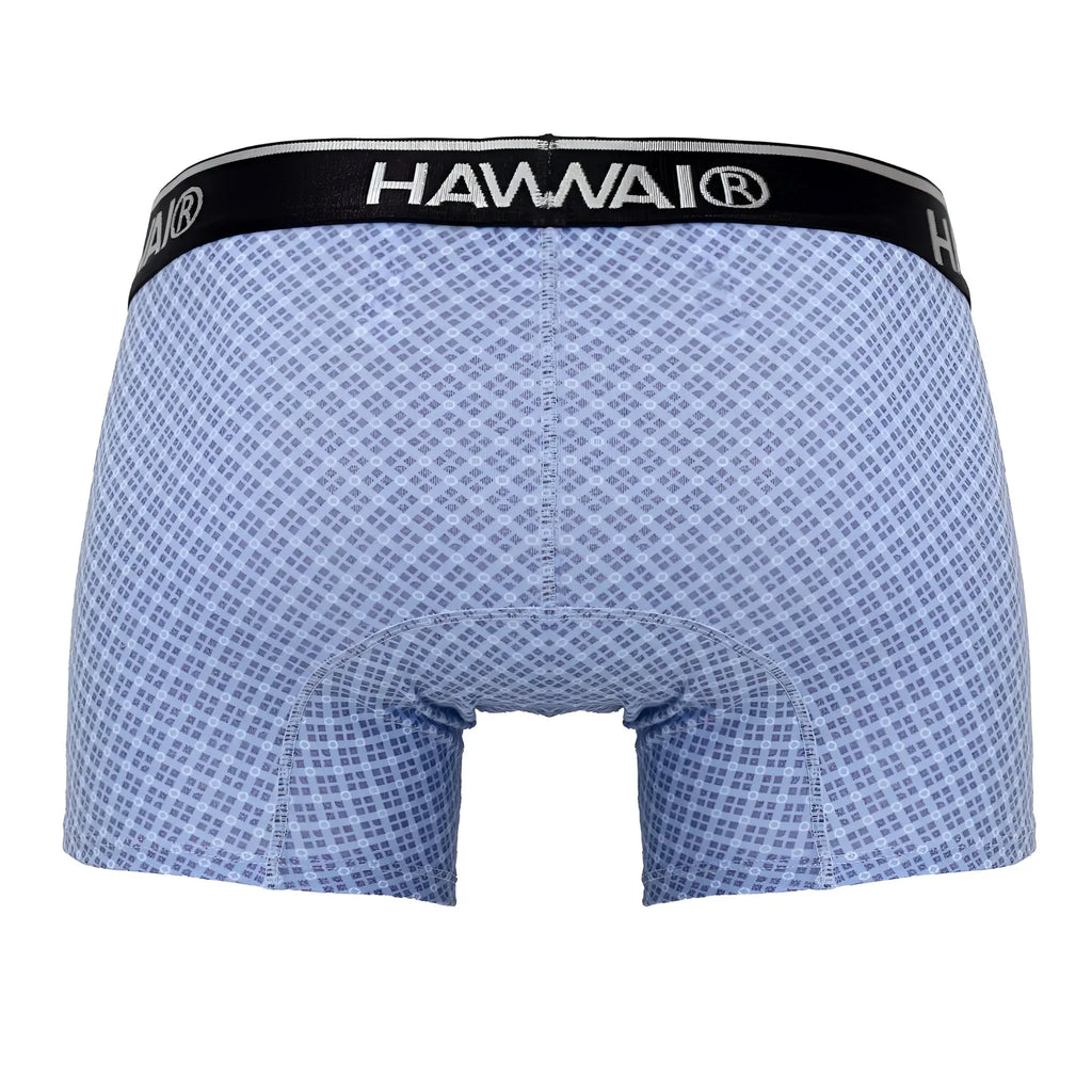 Light blue hawaiian-patterned printed trunks with black hawaii brand waistband in style hawai 42421