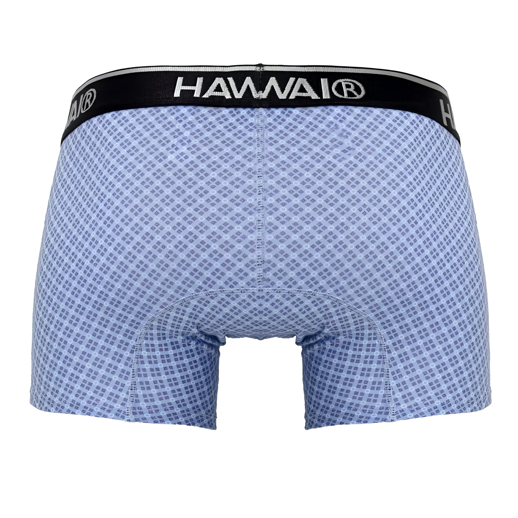Light blue hawaiian-patterned printed trunks with black hawaii brand waistband in style hawai 42421