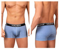 Light blue patterned printed trunks with a black waistband featuring the Hawai brand name in white lettering