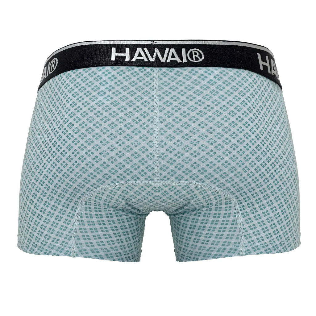 Light blue hawaï 42421 printed trunks boxer briefs with subtle geometric pattern and black waistband in green color