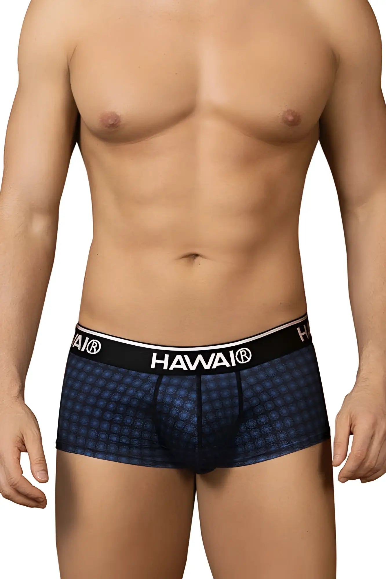 Blue checkered hawai 42430 printed men’s briefs with black elastic waistband comfortable cotton fabric