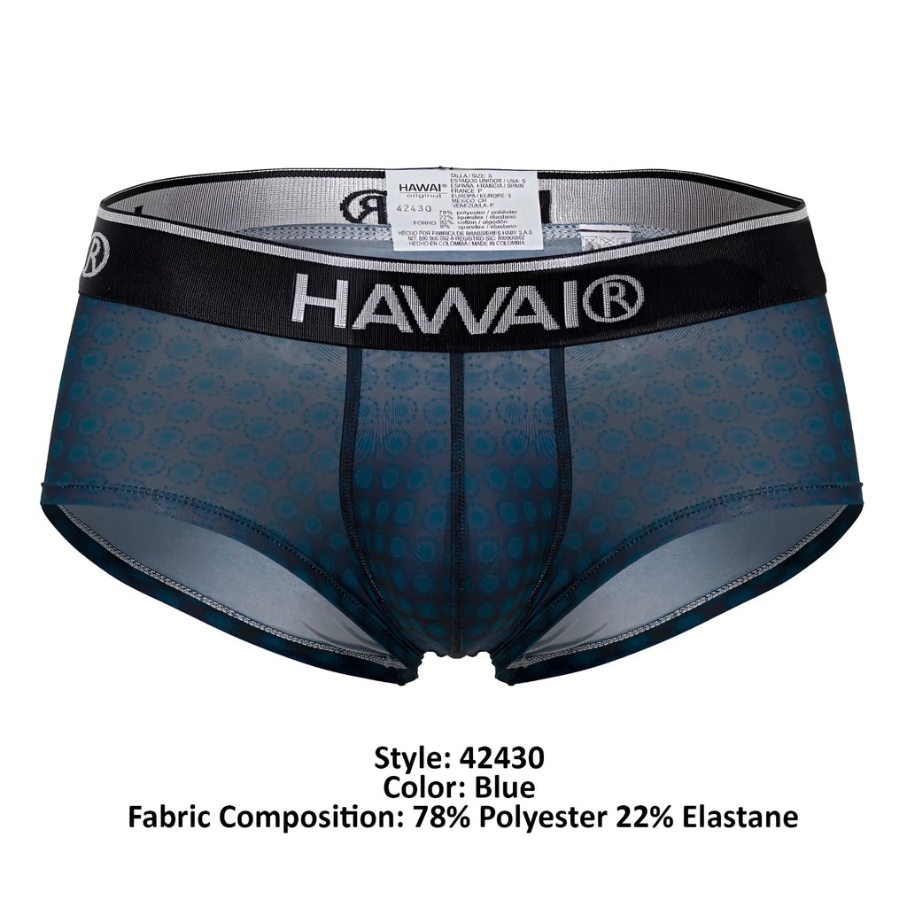 Blue Hawai 42430 printed men’s briefs with black waistband and subtle shell-like pattern for comfortable wear