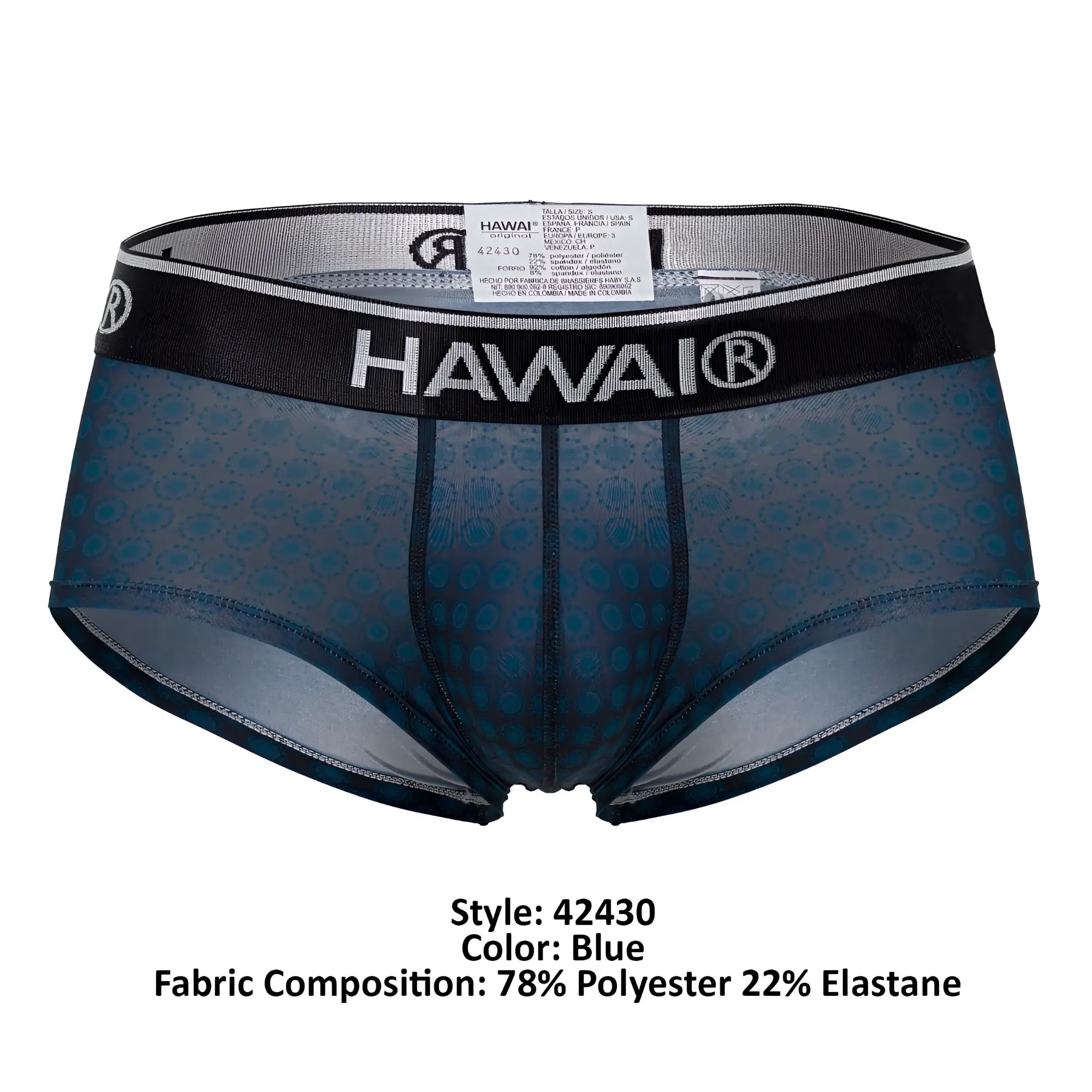 Blue Hawai 42430 printed men’s briefs with black waistband and subtle shell-like pattern for comfortable wear