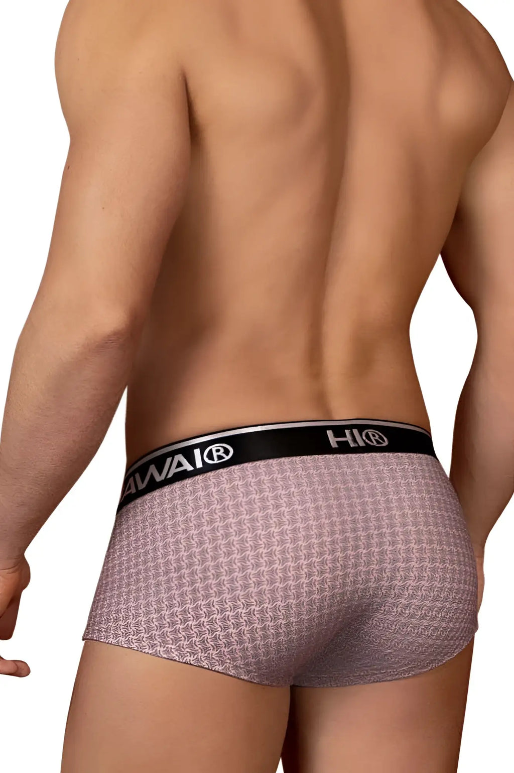 Hawai 42431 printed briefs in cocoa color featuring pink patterns and a black waistband with brand logo