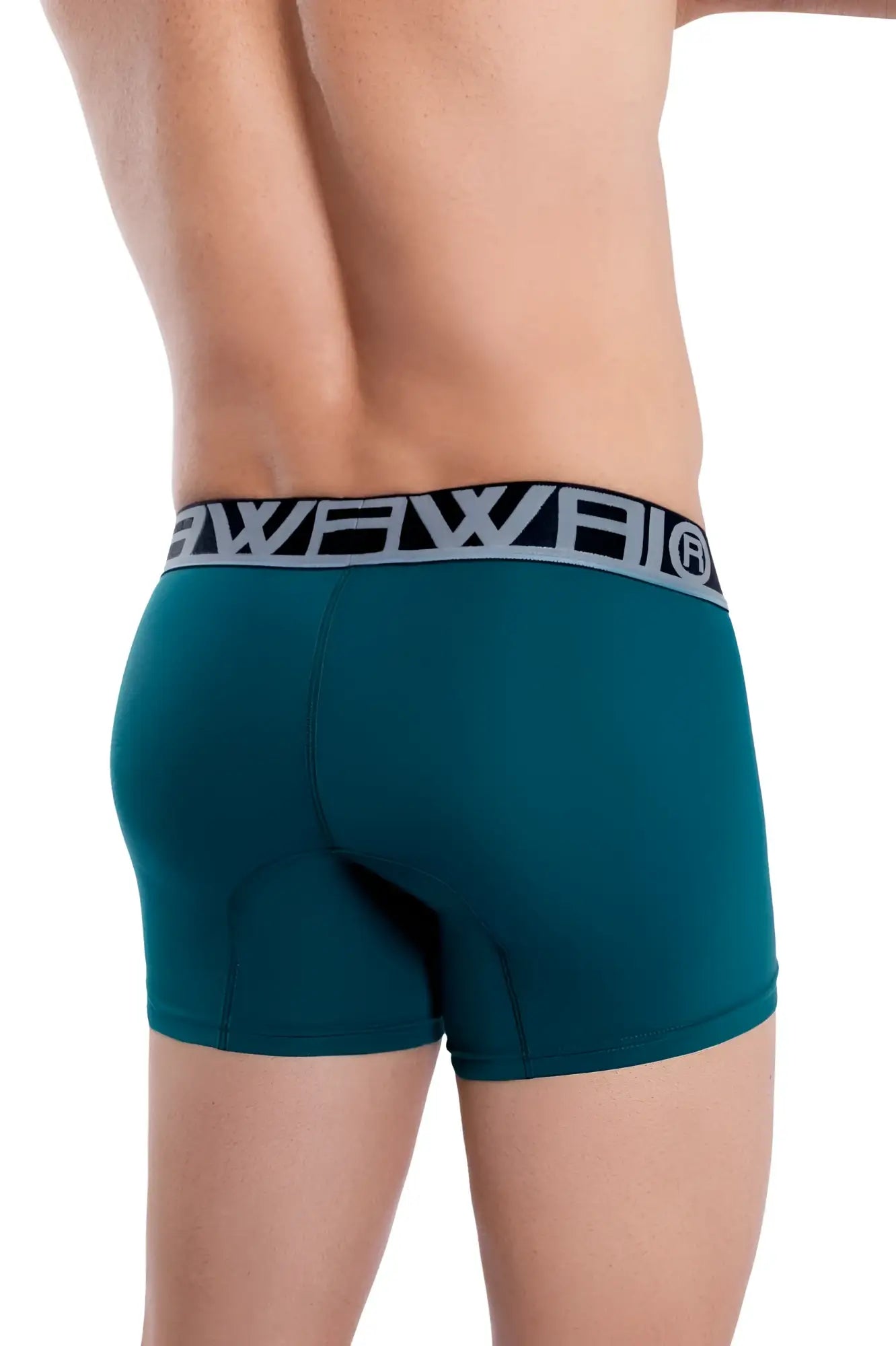 Teal green hawai 4986 solid athletic trunks boxer briefs with black and white wewai elastic waistband