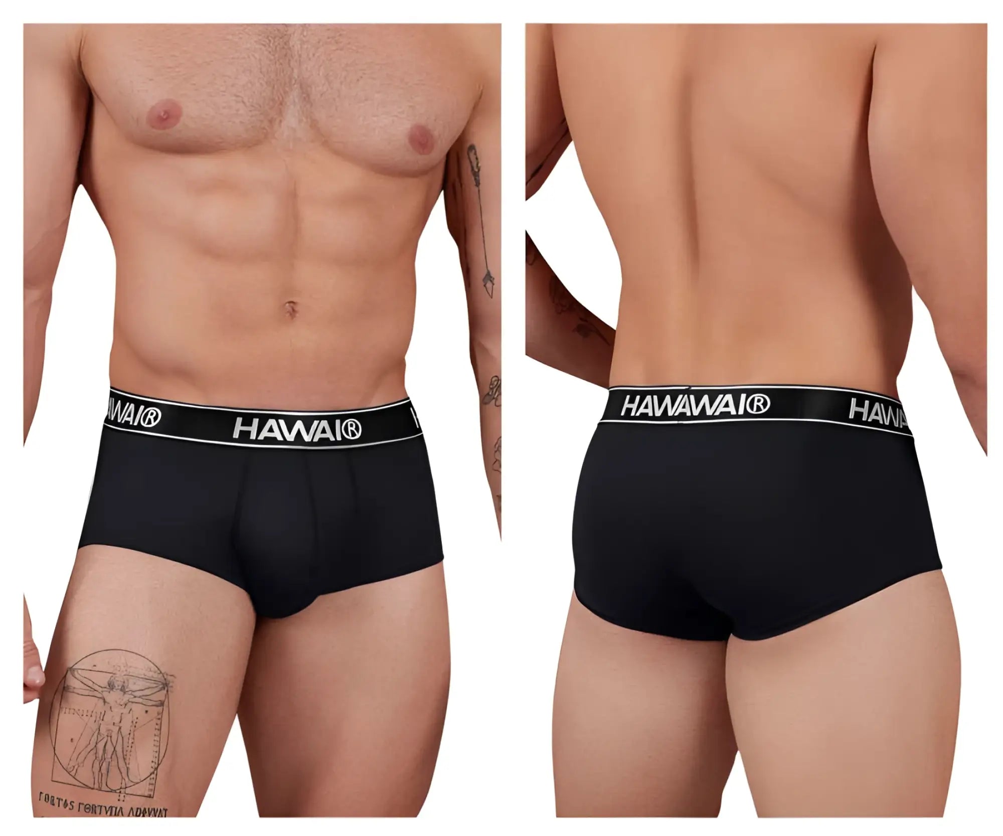 Black hawaii microfiber briefs in black with white elastic waistband featuring bold brand name lettering