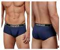 Navy blue Hawaiian brand microfiber briefs with black elastic waistband and white lettering model HAWAI 41961