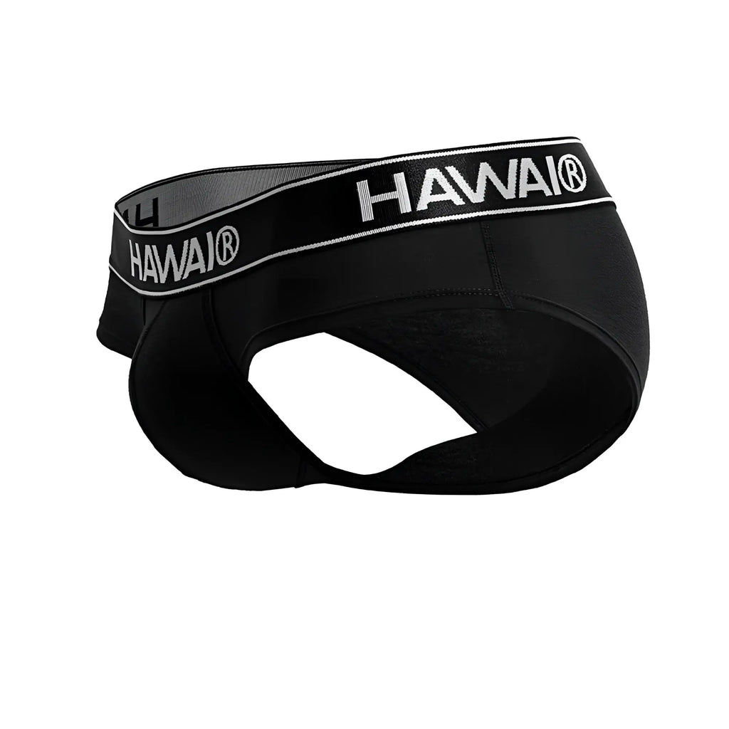 Black hawai 41962 cotton blend briefs in black with sleek form fitting design and contrasting white logo trim
