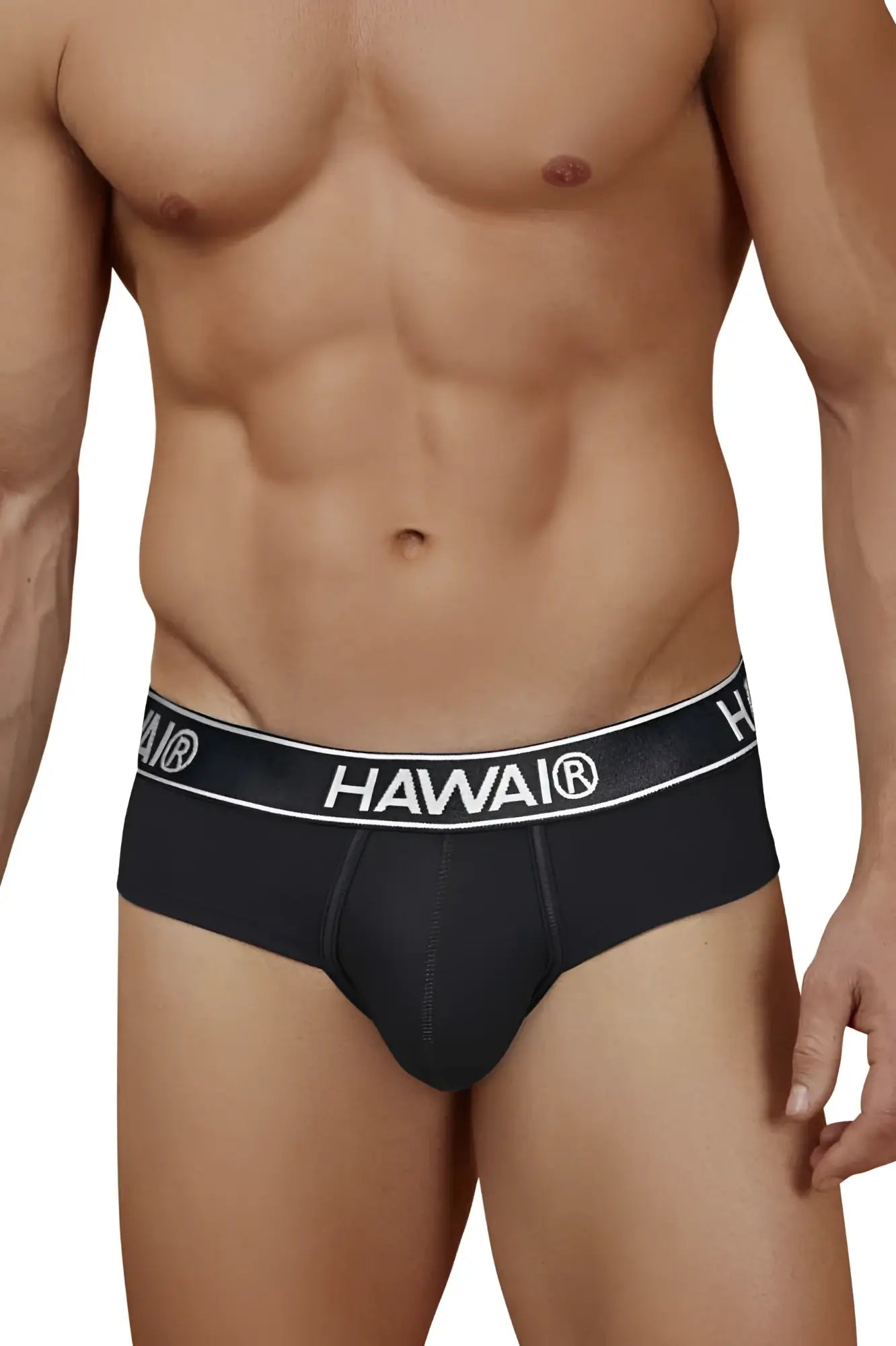 Black hawai cotton blend briefs in black with a white elastic waistband featuring bold hawai logo