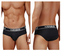 Black hawai briefs in black cotton blend with white elastic waistband featuring the logo for everyday comfort
