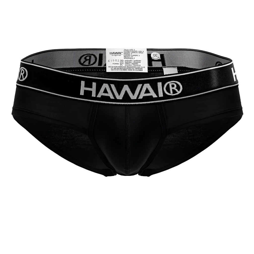 Black hawai 41962 cotton blend men’s briefs with mesh panel and contrasting white logo waistband in black color