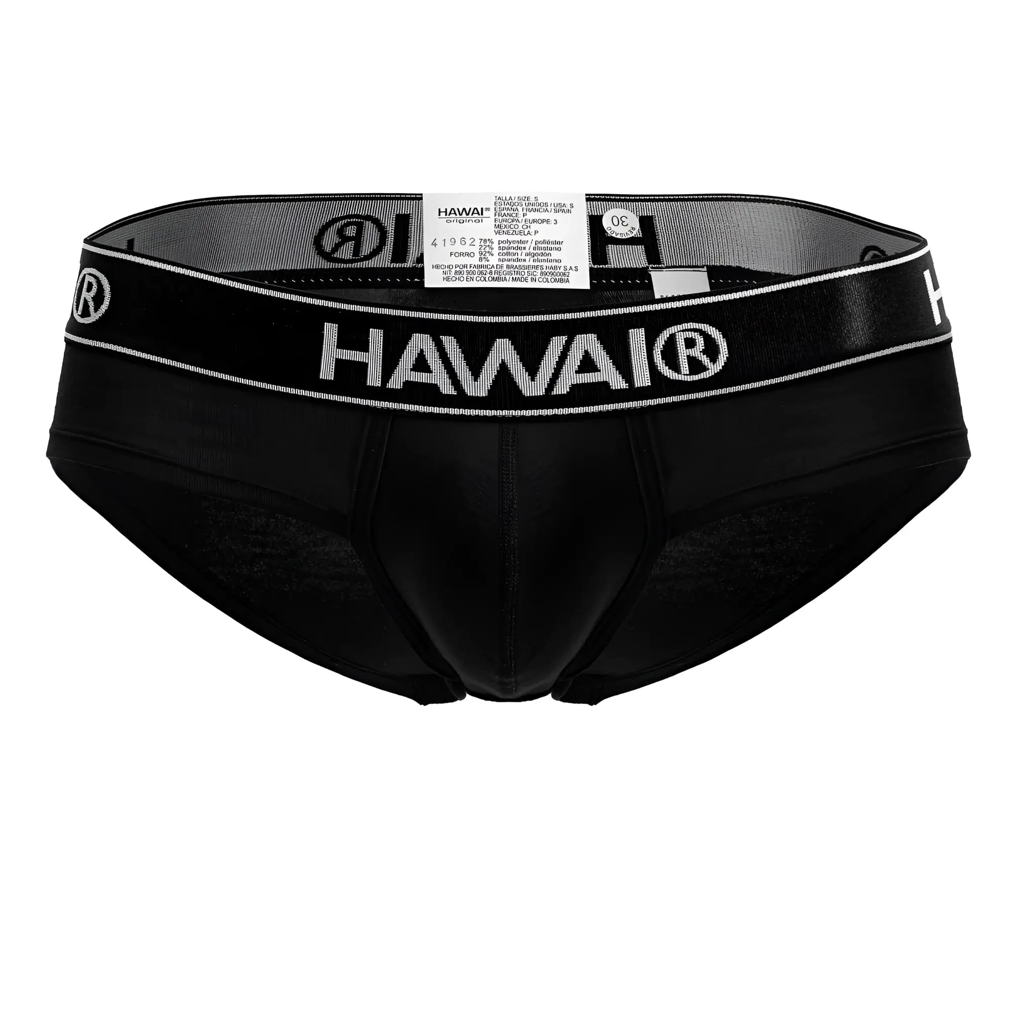 Black hawai 41962 cotton blend men’s briefs with mesh panel and contrasting white logo waistband in black color