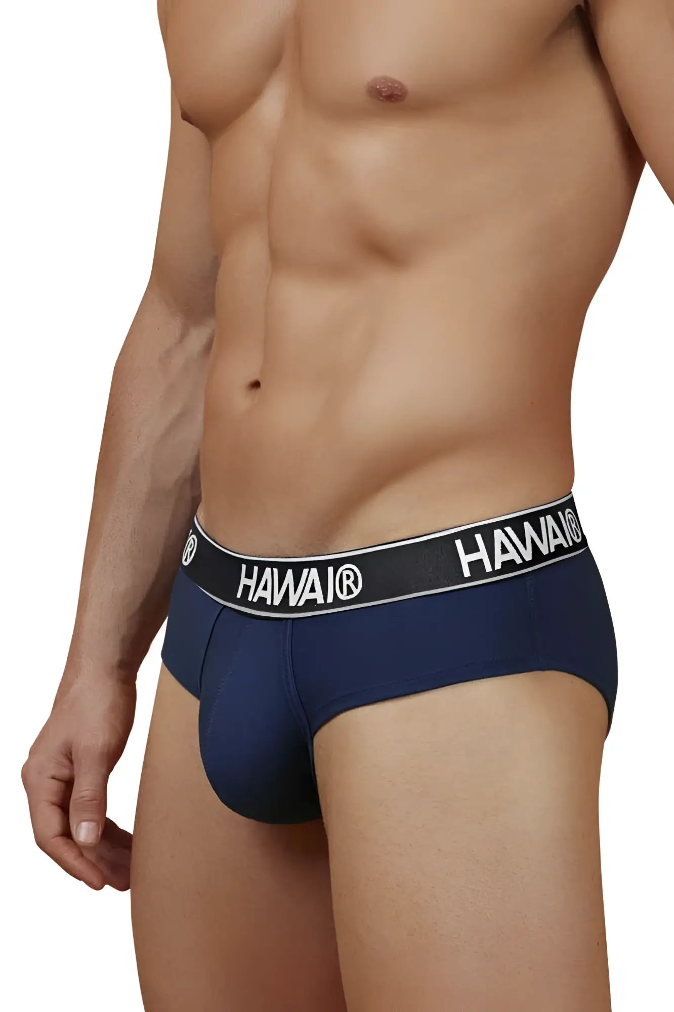 Navy blue Hawai branded cotton blend briefs with black waistband and white lettering color dark blue-01