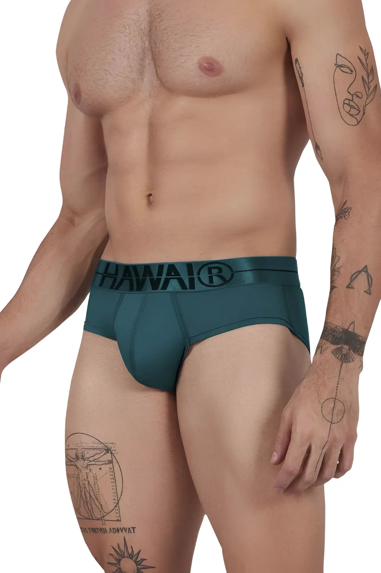 Teal microfiber men’s briefs with a black hawai logo waistband in green color model 41963
