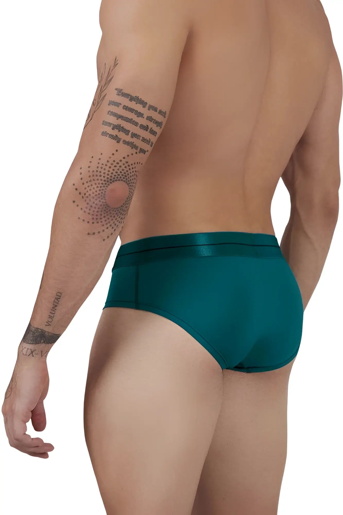 Teal satin microfiber briefs with a smooth glossy finish and sleek form fitting design hawai 41963 green