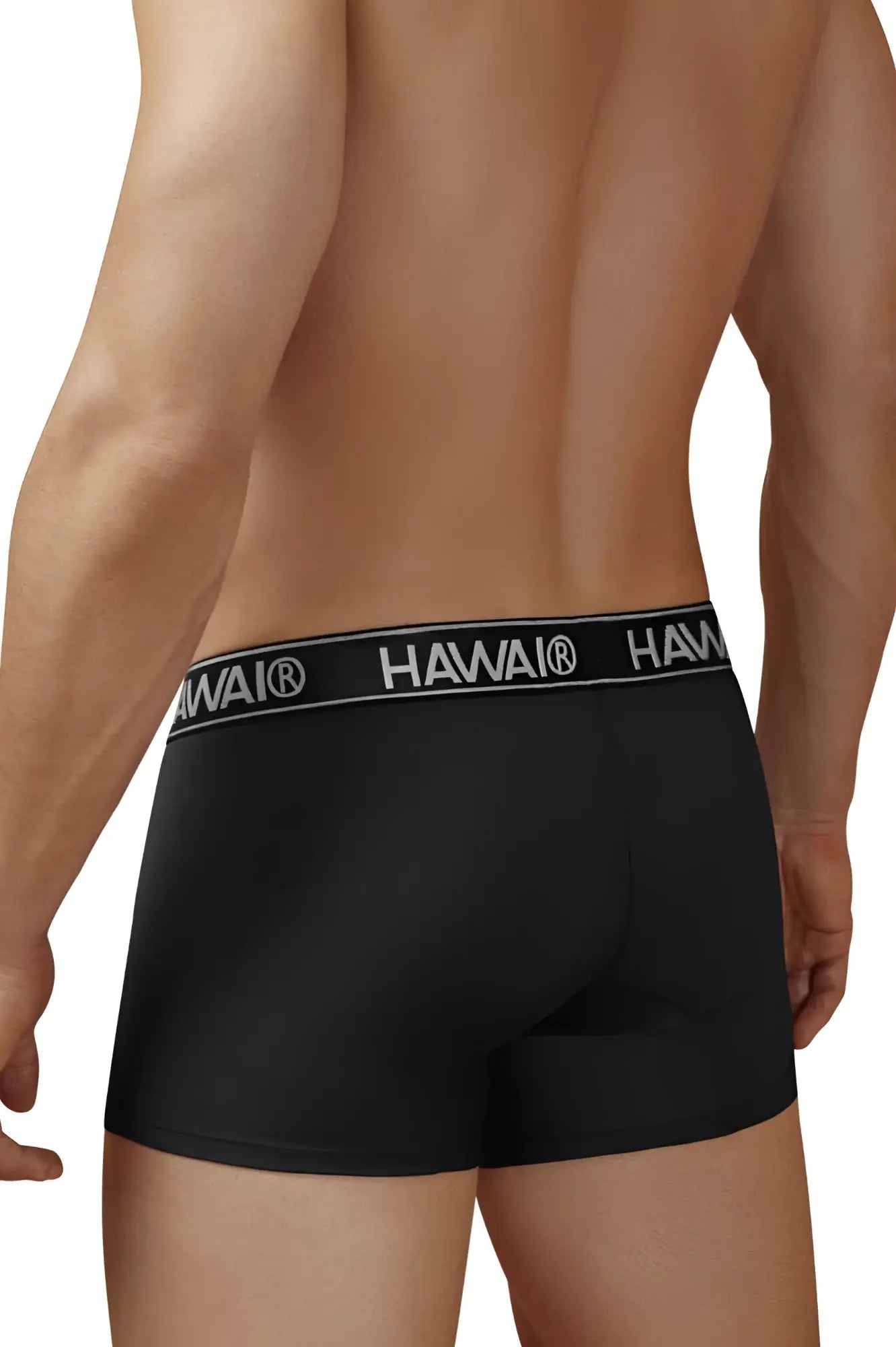Black hawai microfiber trunks in black with a white logo waistband designed for comfort and style