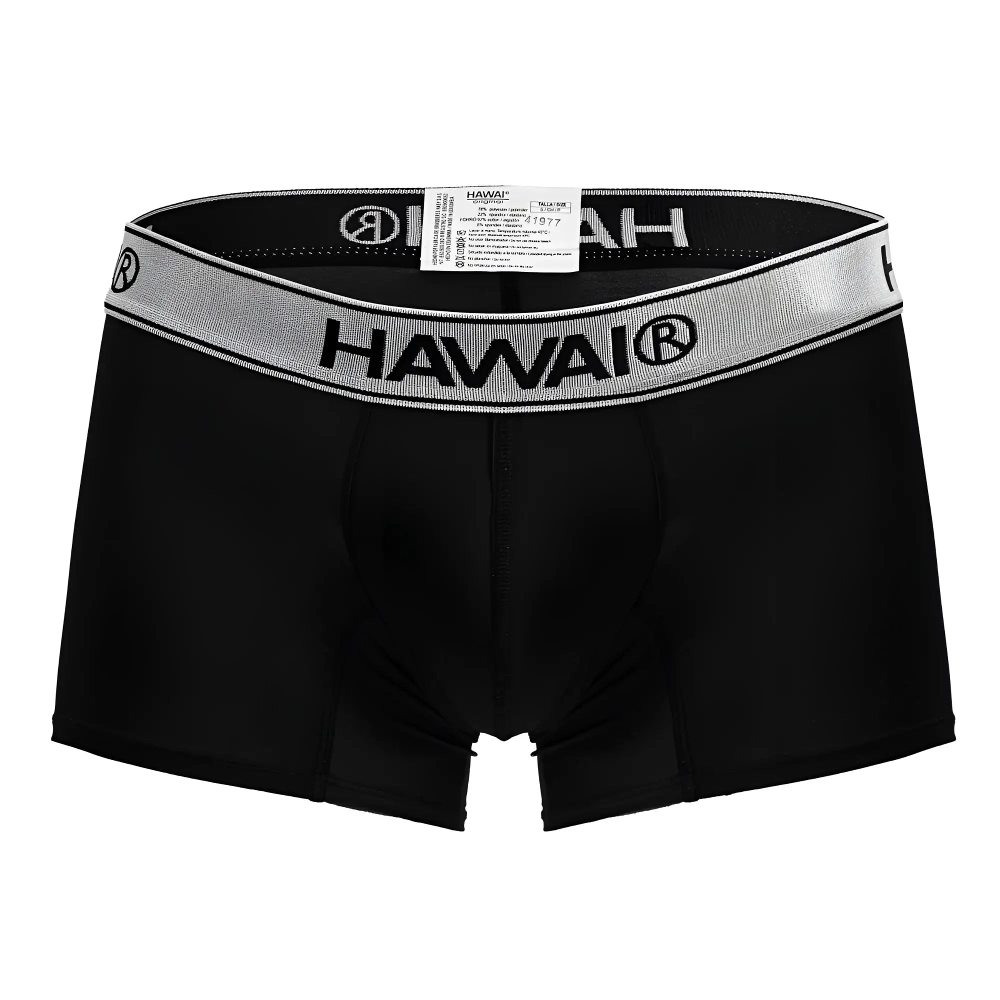 Black Hawai men’s microfiber boxer briefs in black with a silver-striped elastic waistband model 41977