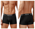 Black microfiber men’s briefs with a white hawaii logo waistband in the hawai 41977 trunks style