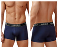 Navy blue Hawai 41977 microfiber men’s briefs with black elastic waistband featuring white lettering front view