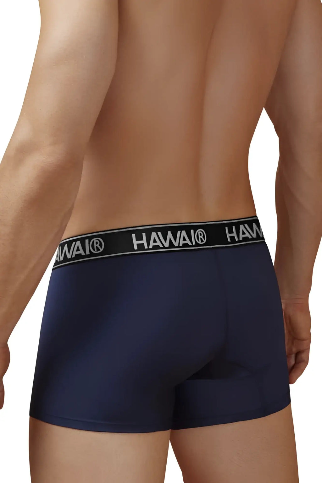 Navy blue hawaii microfiber trunks with black elastic waistband and white lettering in model hawai 41977 color dark blue-01