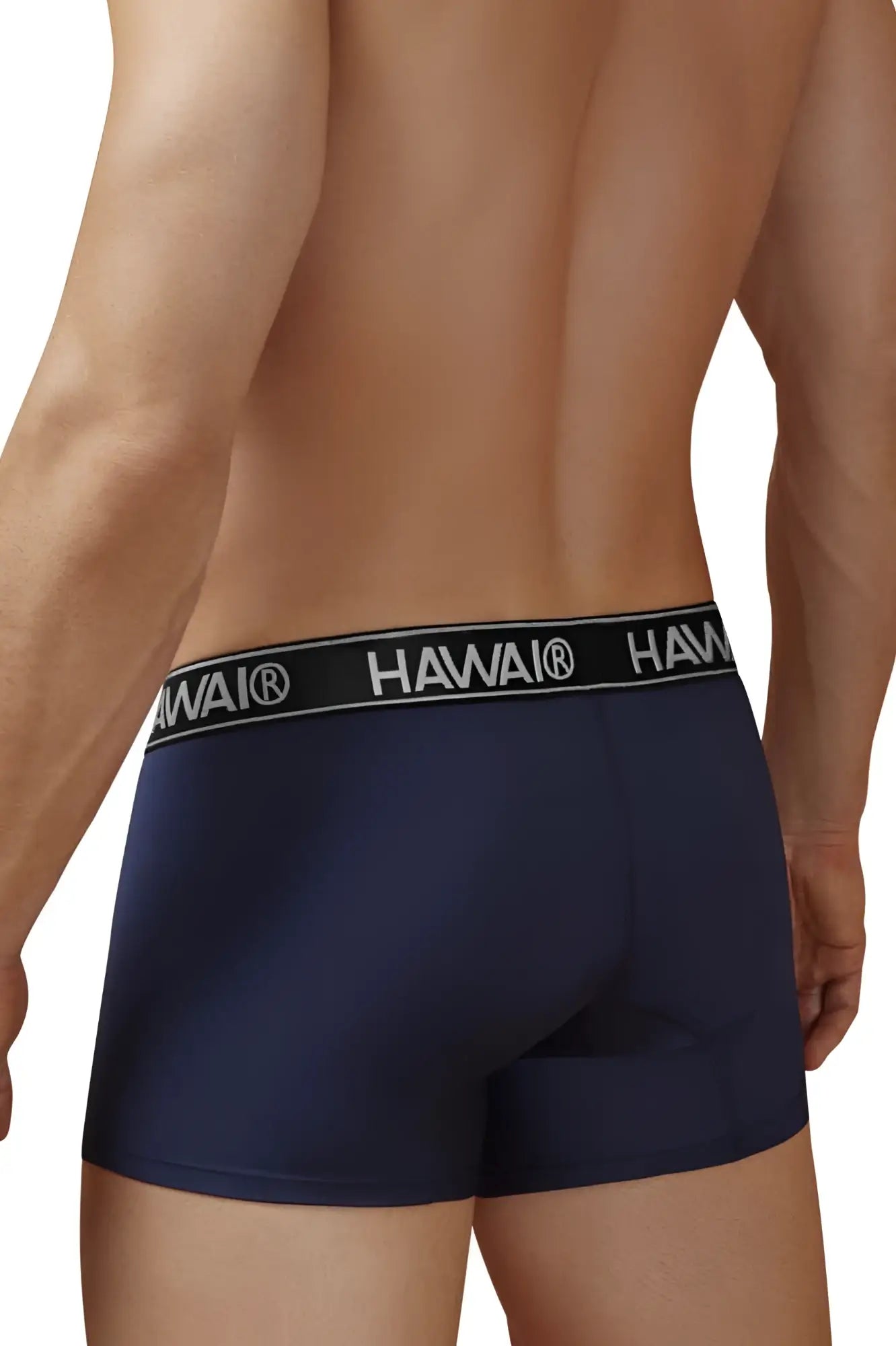 Navy blue hawaii microfiber trunks with black elastic waistband and white lettering in model hawai 41977 color dark blue-01