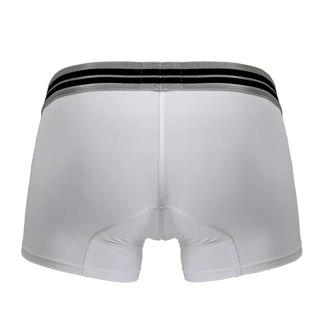 White men’s microfiber boxer briefs with gray waistband and two black stripes from hawai 41977 collection