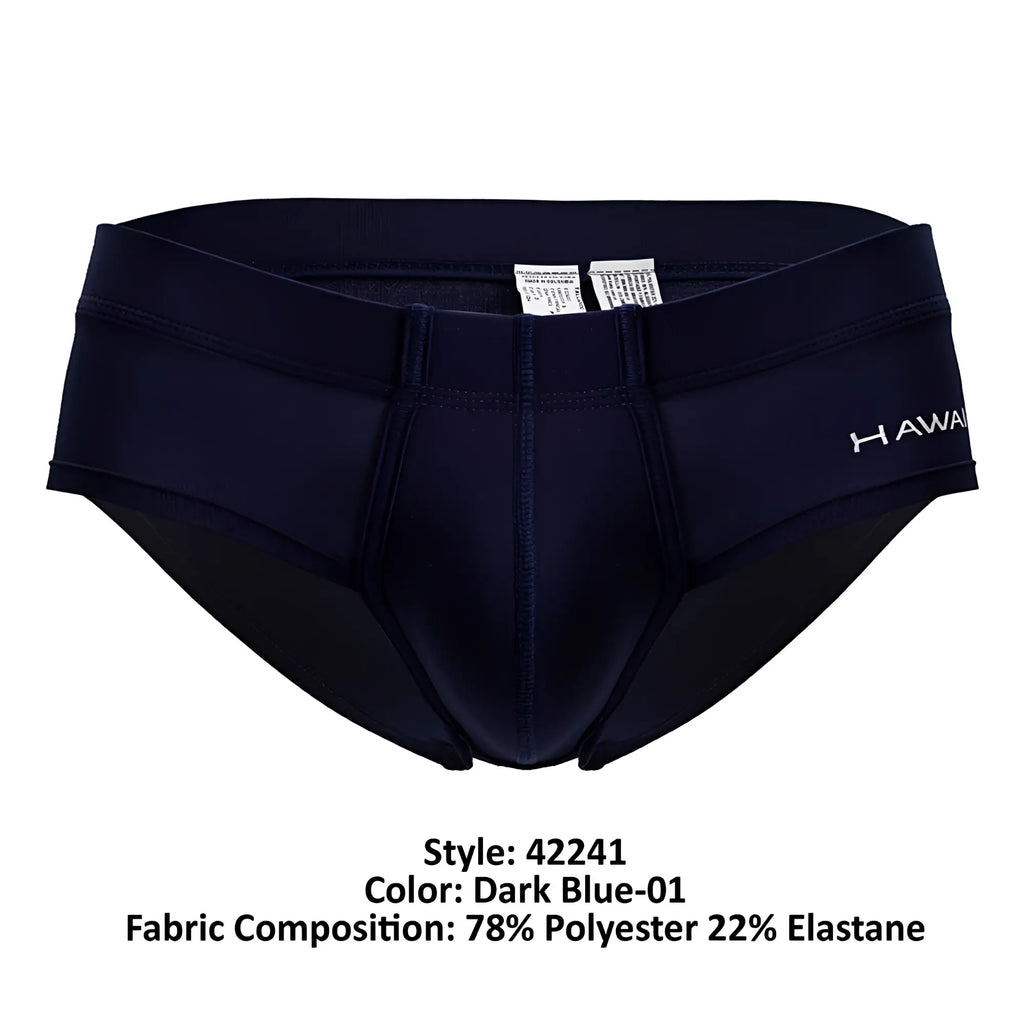 Dark blue men’s hawaai 42241 microfiber briefs with subtle logo made from 78 polyester and 22 elastane
