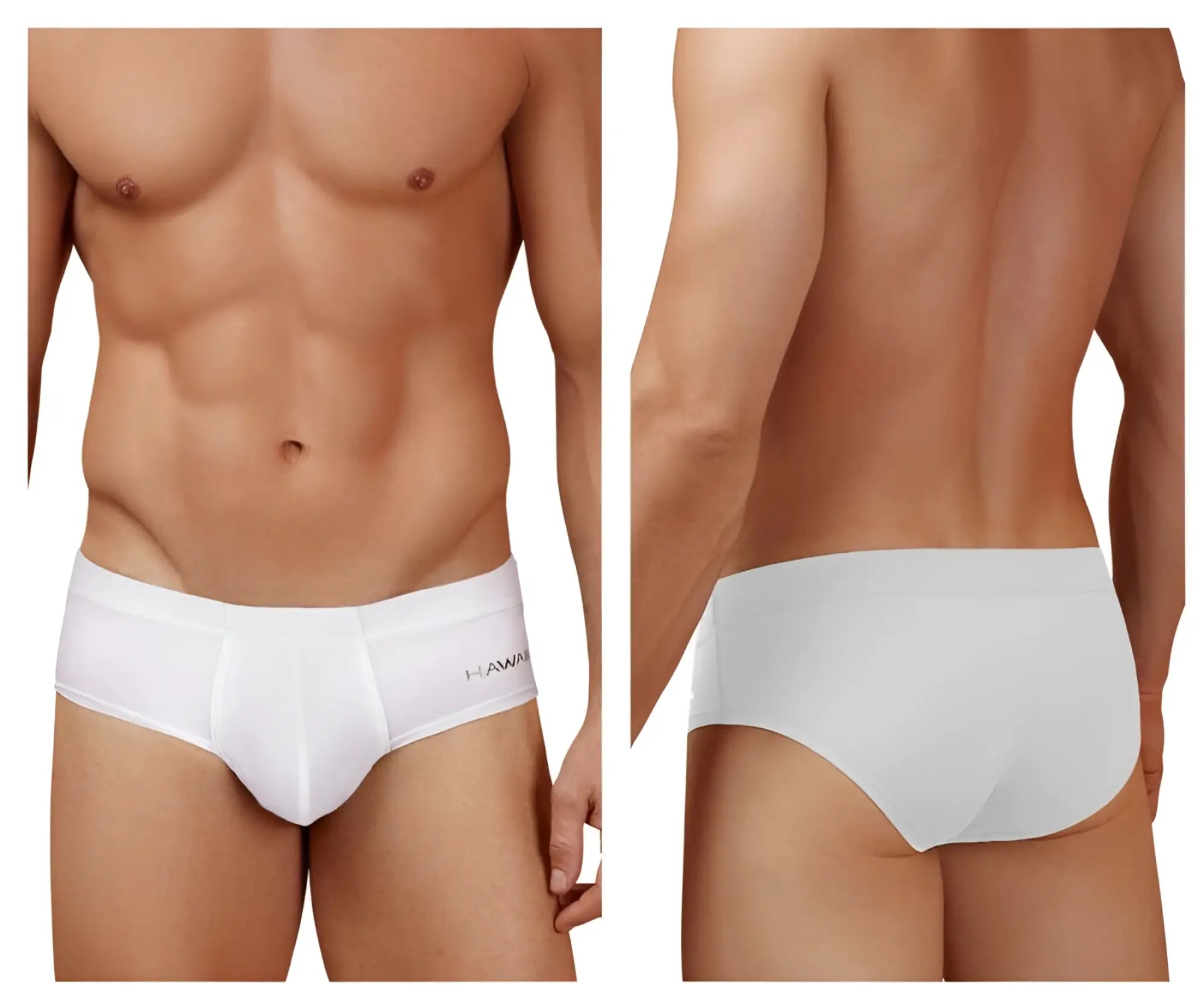 White men’s microfiber briefs in white with a subtle hawaii logo on the waistband model 42241
