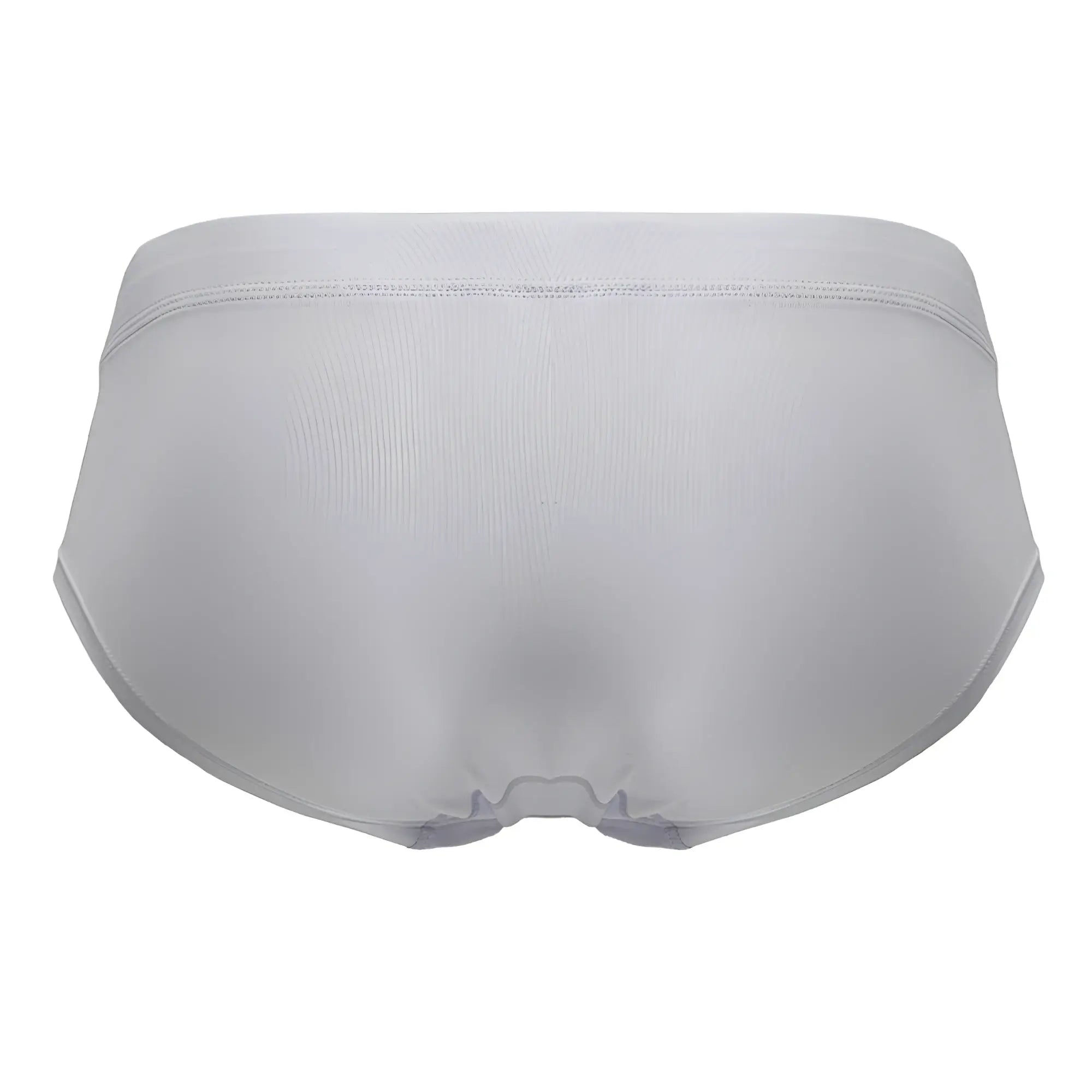 A sleek white microfiber brief with smooth fabric finish and subtle stitching along the waistband