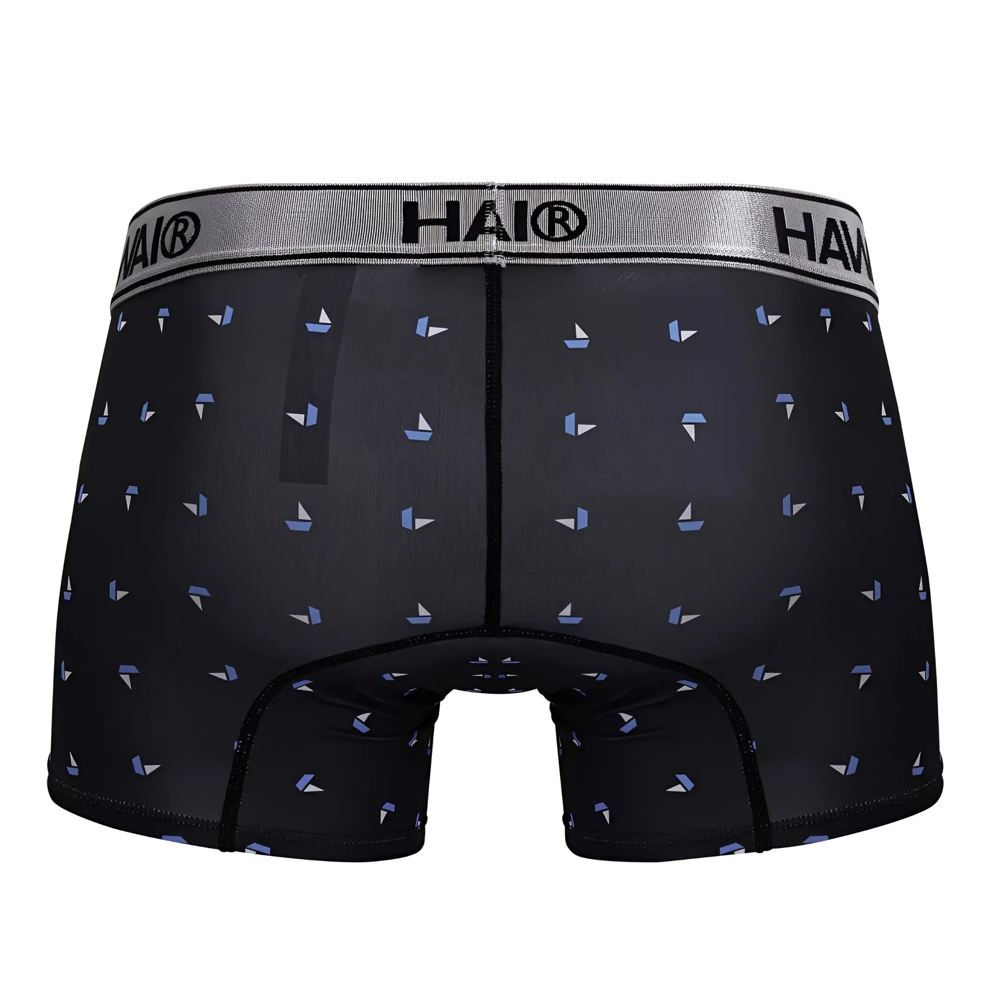 Black hai microfiber boxer briefs in black with light blue and white sailboat print for comfortable everyday wear