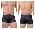 Black havai 42470 printed microfiber boxer briefs with subtle blue bird pattern and silver waistband