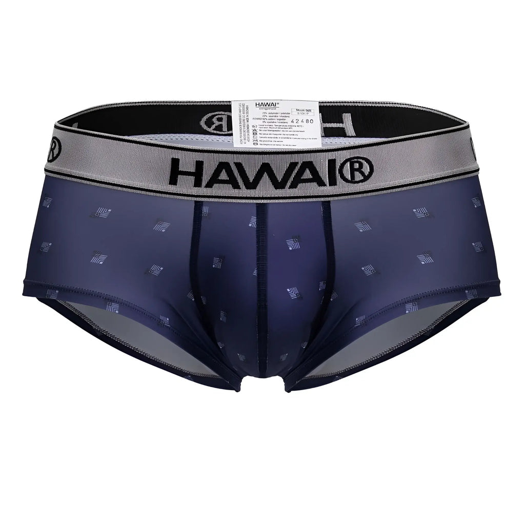 Navy blue hawai mens microfiber briefs with subtle geometric pattern and gray elastic waistband model 42480