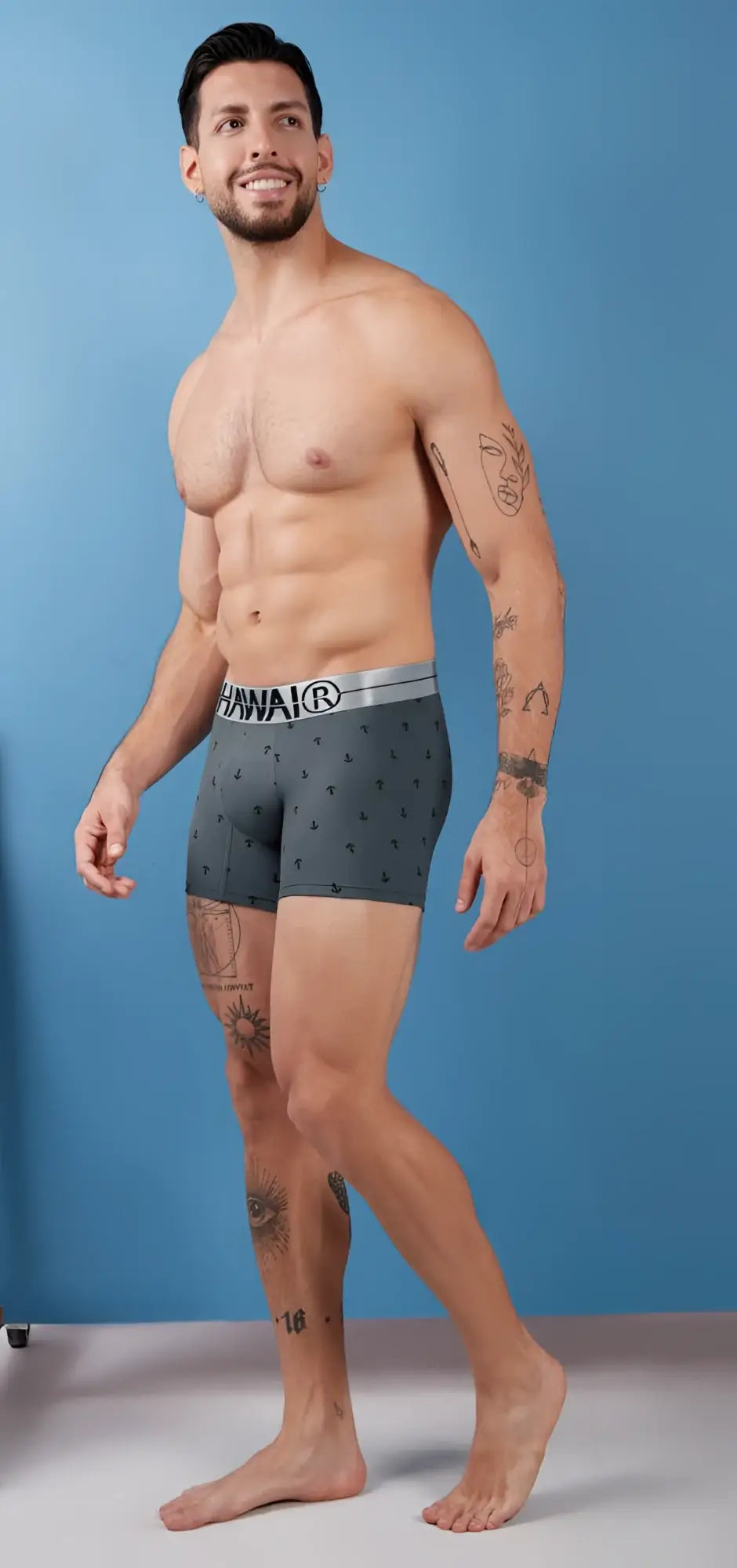 Gray hanna cotton blend boxer briefs with subtle pattern and silver waistband in hawai 42521 trunks design