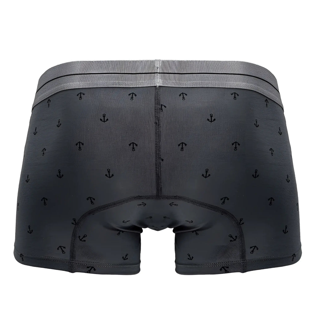 Gray hawaï 42521 cotton blend boxer briefs with subtle black anchor pattern and matching elastic waistband