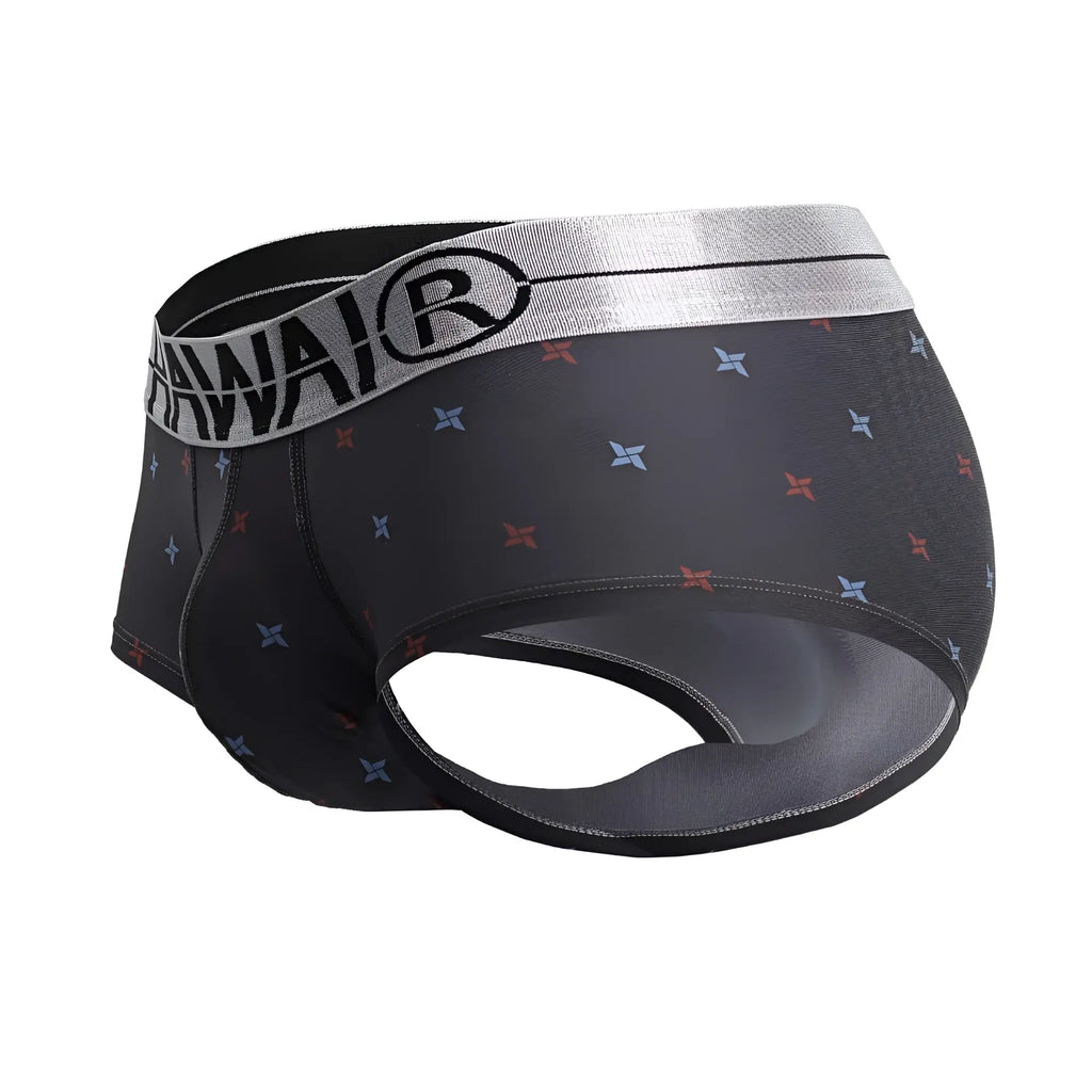 Gray Hawai 42530 printed microfiber briefs for men with silver waistband and red blue star patterns