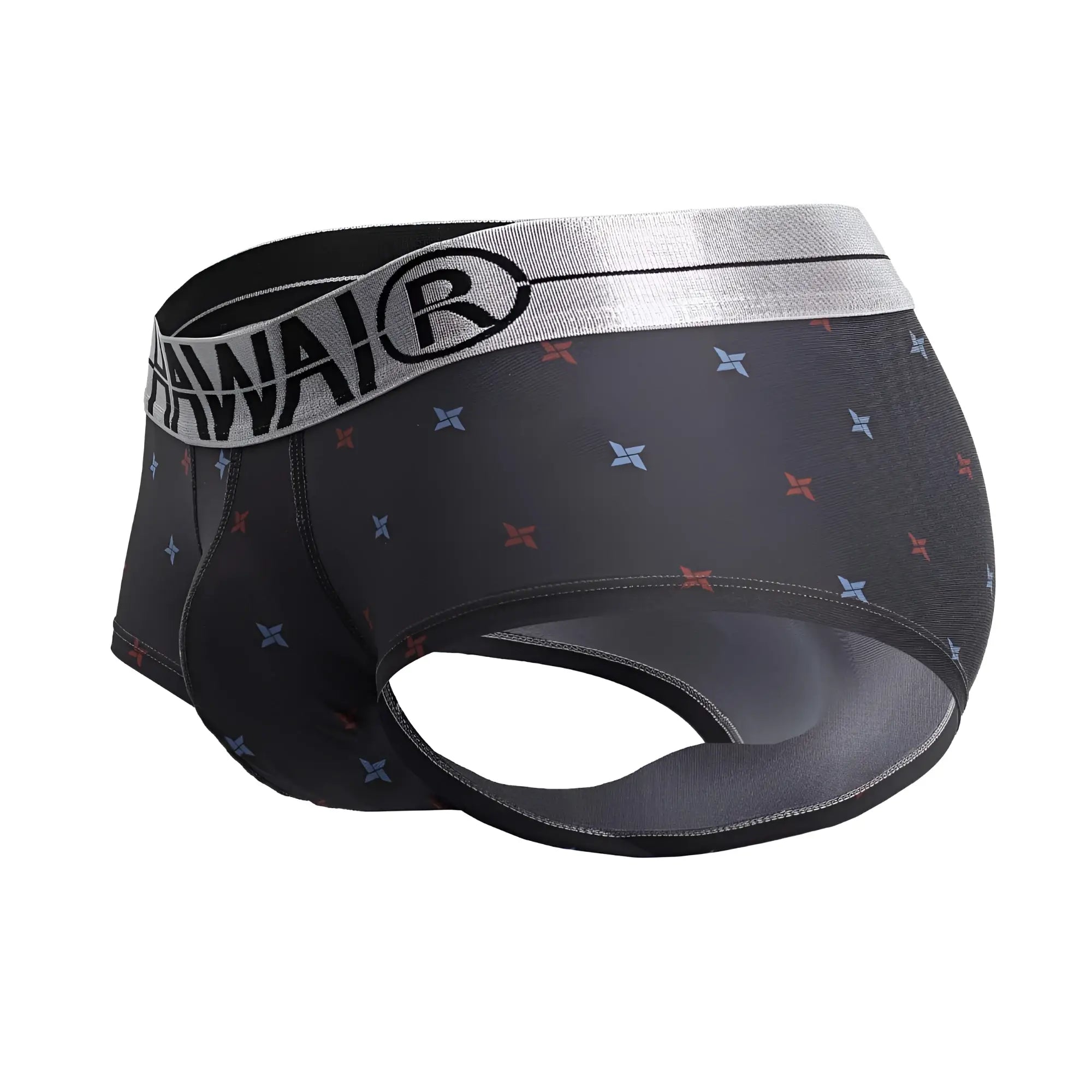 Gray Hawai 42530 printed microfiber briefs for men with silver waistband and red blue star patterns