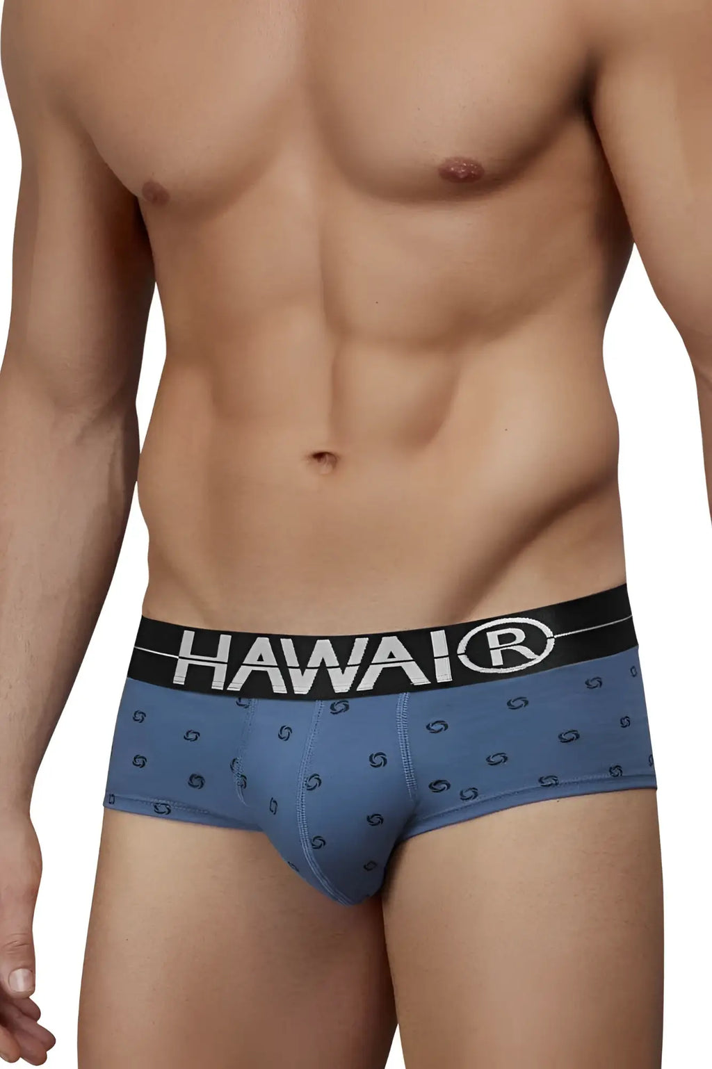 Blue hawaiian men’s briefs in cotton blend with black waistband and white hawaii logo in blue quartz color