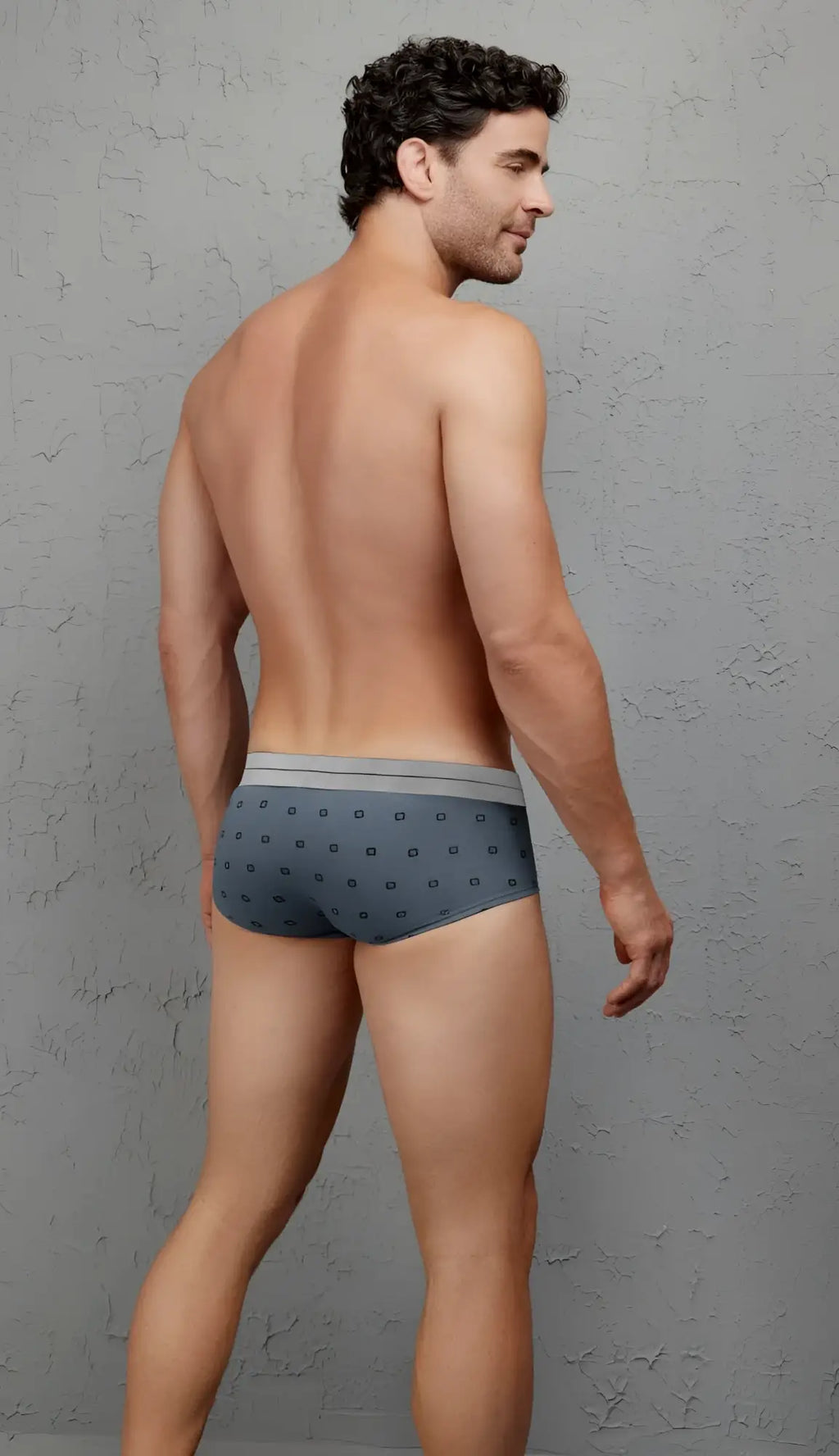Gray cotton blend briefs hawai 42531 with subtle geometric pattern and contrasting light gray waistband