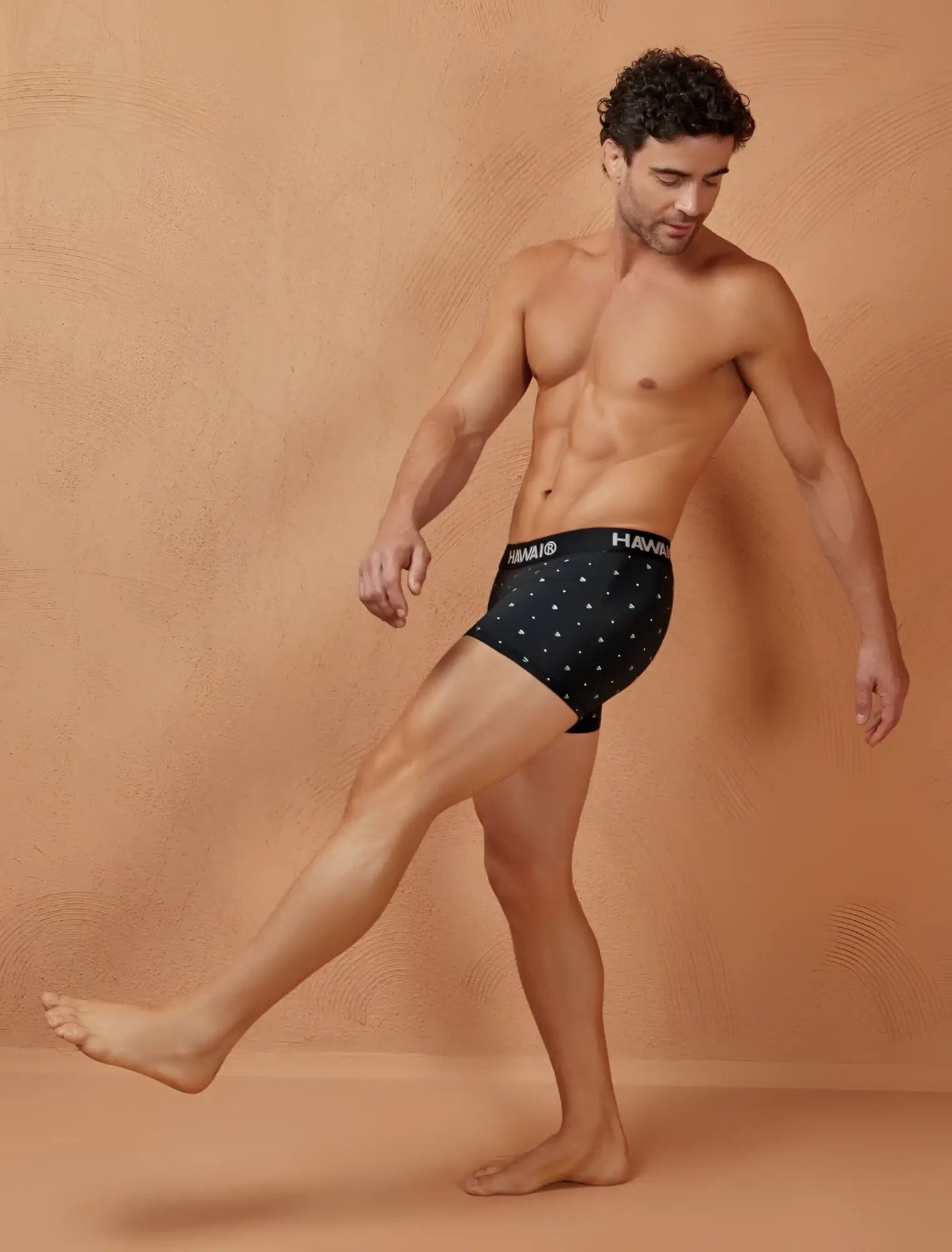 Black h&m men’s microfiber briefs with white polka dots hawai 42570 trunks front view