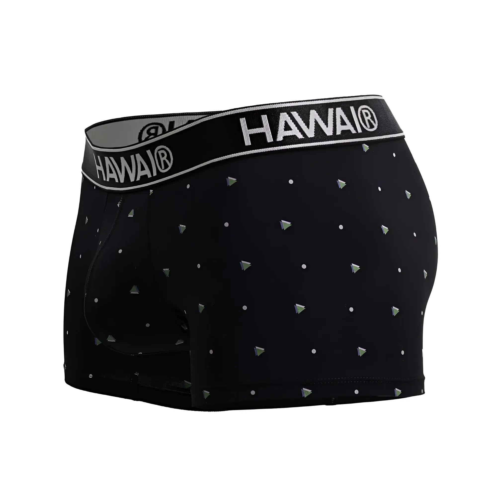 Black Hawai 42570 microfiber boxer briefs in black with silver triangular studs and small white dot pattern