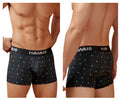 Black hawaiian microfiber boxer briefs with subtle white triangle and dot pattern and branded waistband hawai 42570