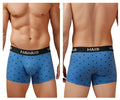 Blue hai boxer briefs in cotton blend featuring black palm tree patterns and a black waistband in blue quartz color