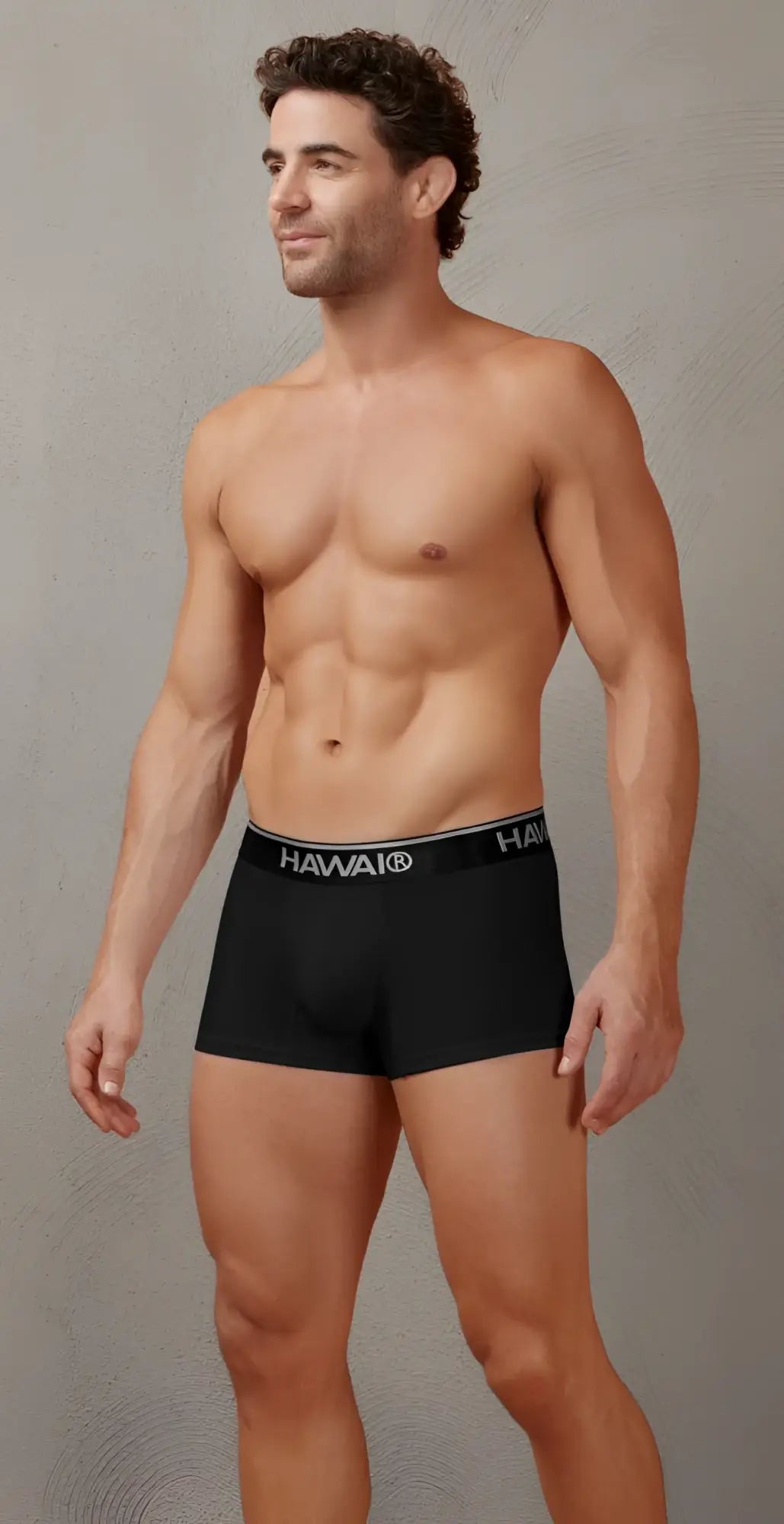 Black mens boxer briefs with white hawaii logo on waistband made from cotton blend trunks black 01