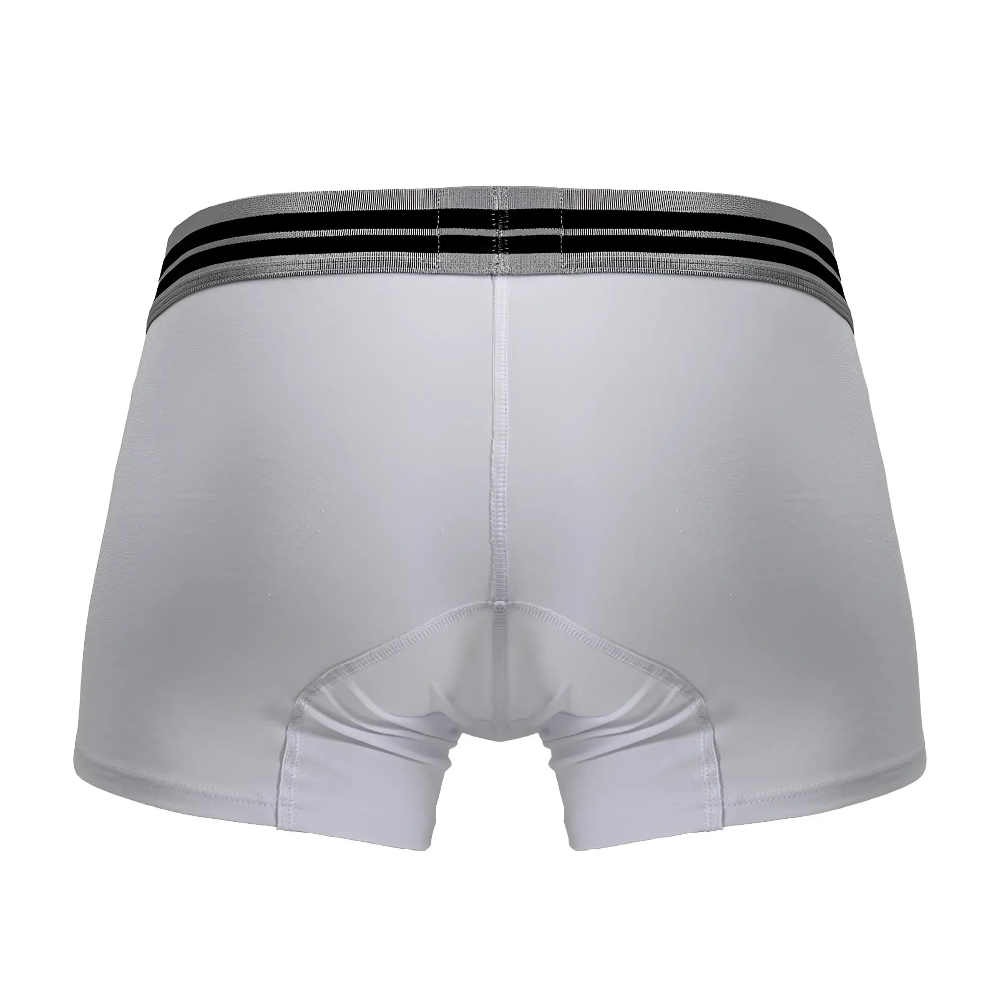 White men’s cotton blend boxer briefs with gray waistband and two black stripes hawai 4986 trunks white 01