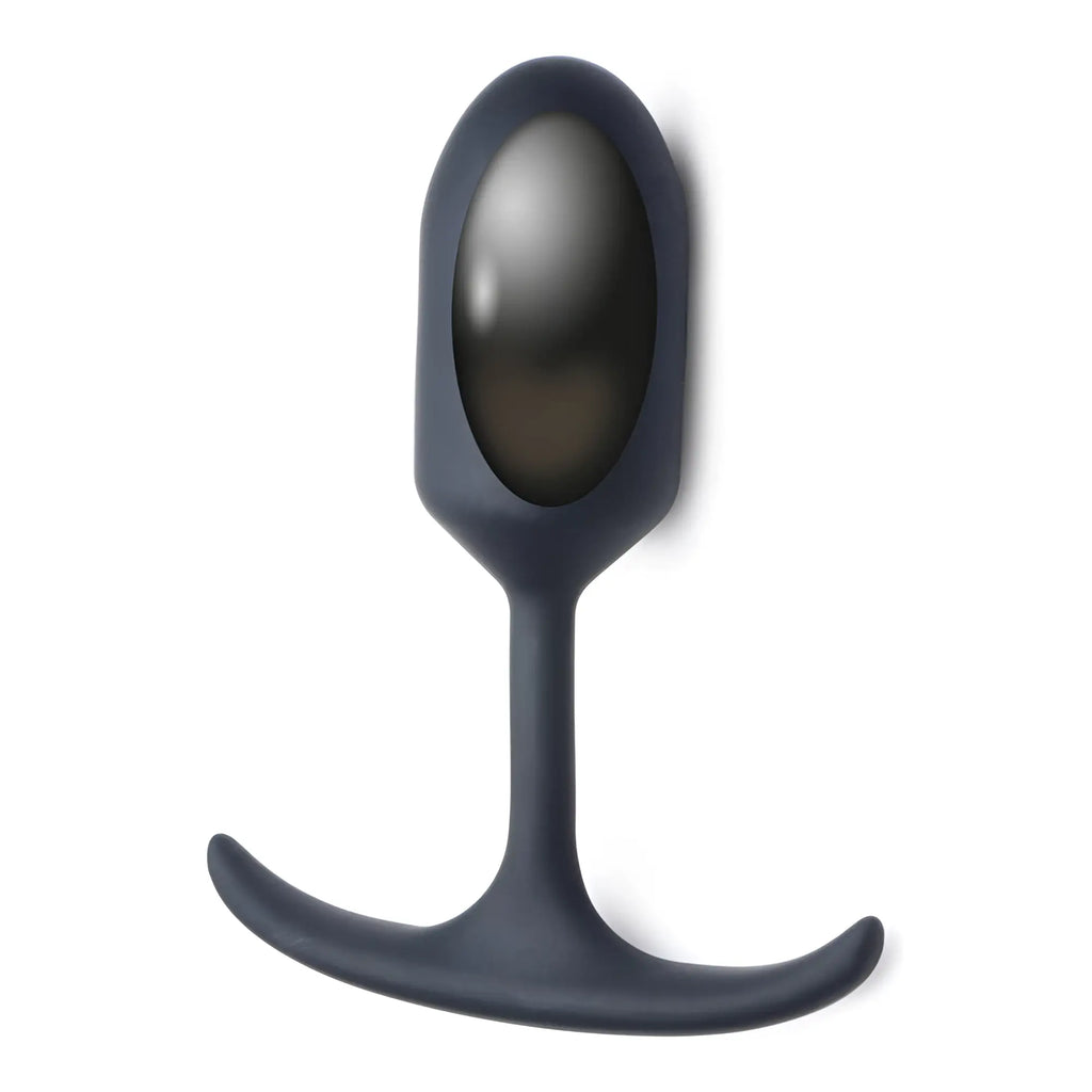 Heavy Hitters Premium Silicone Weighted Bullet Anal Plug: charcoal gray, matte silicone, T-shaped base, oval head.